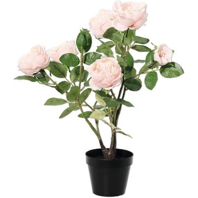 Umělá květina růže v květináči 48 cm světle růžová