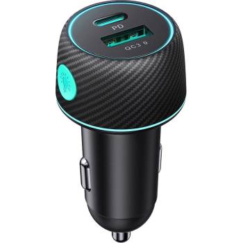 JOYROOM Dual USB-A & USB-C Fast Car Charger 60W With Light Button - зарядно за кола с USB-A и USB-C изходи с технология за бързо зареждане и LED подсветка (черен)