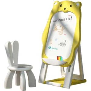 Feelkids Детски комплект от дъска за рисуване 2 в 1 и стол, Жълто мече