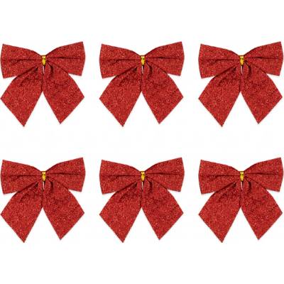 Party Vánoční třpytivé mašle červené - 8 cm 6 ks