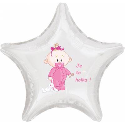 Balónek bílý fóliový hvězda Je to holka!