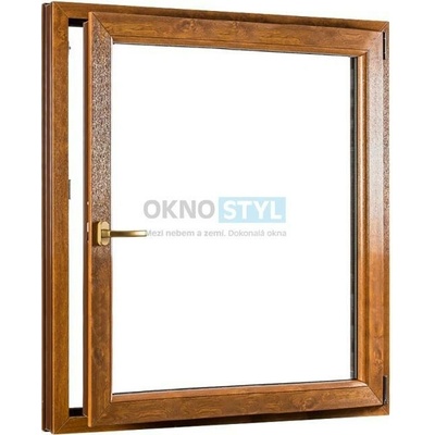 OKNOSTYL.cz jednokřídlé plastové okno otvíravo-sklopné pravé REHAU 11000 x 14000 mm Bílá / Zlatý dub