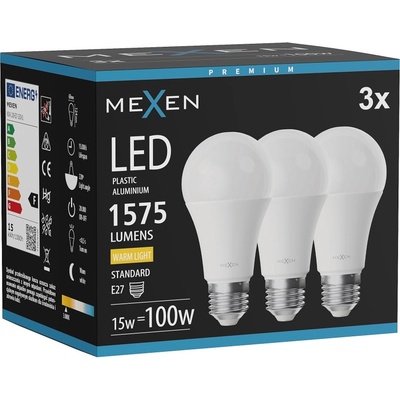 Mexen Nova 3x LED крушка E27, A60, 15W, Топла - 3000K, 1575 lm - L100-E27-1530-01x03 (L100-E27-1530-01x03)
