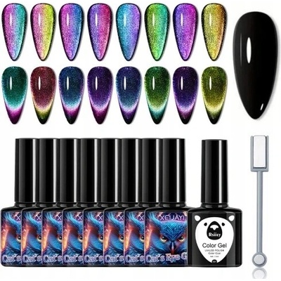 PinPai Sada 6 Magnetických Hybridních Laků na Nehty - Efekt Kočičí Oko (Cat Eye) pro Domácí Použití