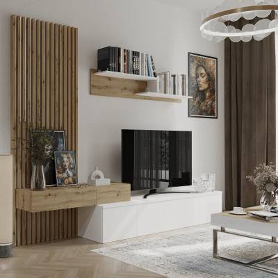 Холна секция rebeka plus дъб артизан с бяло