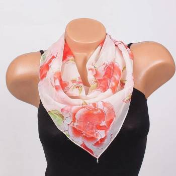 Image 1 of Дамско фишу в бяло с рози