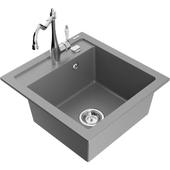 Mexen Vito гранитна мивка с 1 отделение с кухненски смесител Carla, сива - 6503-71-670700-00 (6503-71-670700-00)