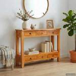 vidaXL Конзолна маса с чекмедже Естествен 115 x 32 x 76 см (42009939)