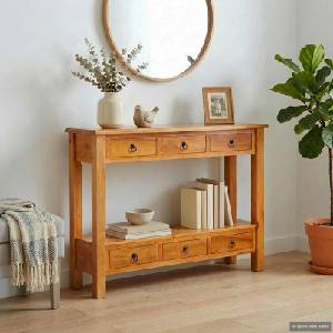 vidaXL Конзолна маса с чекмедже Естествен 115 x 32 x 76 см (42009939)