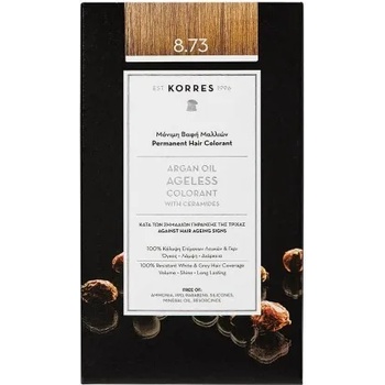 KORRES Нова трайна боя за бели коси с Арган & Серамиди Златен карамел , Korres Argan Oil Ageless Colorant 50ml 8.73 Golden Caramel Hair Colorant For White Hair