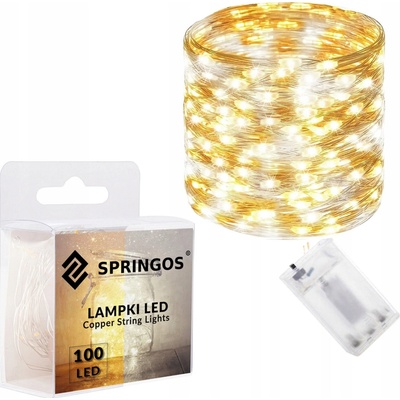 SPRINGOS LED reťaz Nano Duo 10 m 100 LED 3x AA biela zlatá