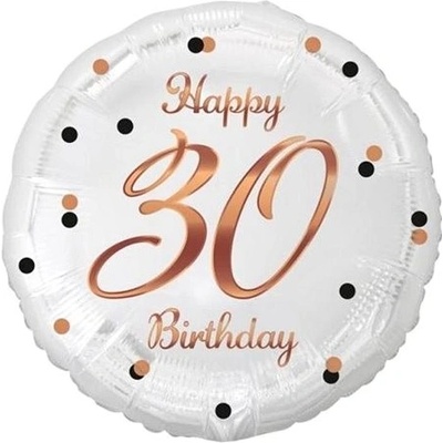 GoDan Balón fóliový biely Happy Birthday 30 rokov narodeniny ružovo-zlatý nápis 45 cm