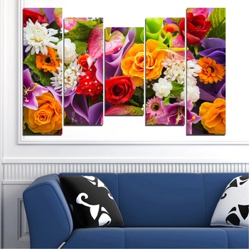 Vivid Home Картини пана Vivid Home от 5 части, Цветя, Канава, 110x65 см, 4-та Форма №0722