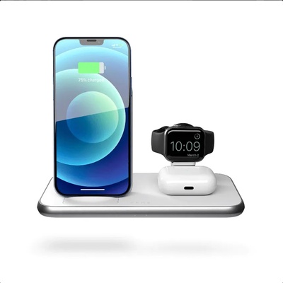 ZENS Aluminium 4in1 Wireless Charger ZEDC15W/00 20W - тройна станция за безжично зареждане на Qi съвместими устройства, Apple Watch и допълнителен USB порт (бял)