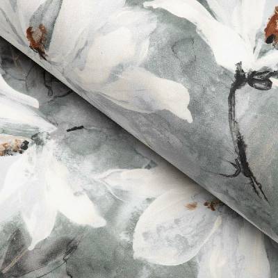 Sametová látka Tamara TMR-016 Designové květiny na šedozeleném - šířka 150 cm