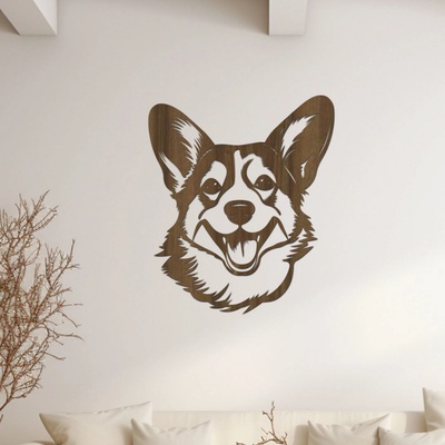 dřevo života Dřevěná dekorace na stěnu psa Corgi hlava Rozměry (cm): 50x60, Zvolte barvu dekoru: Ořech