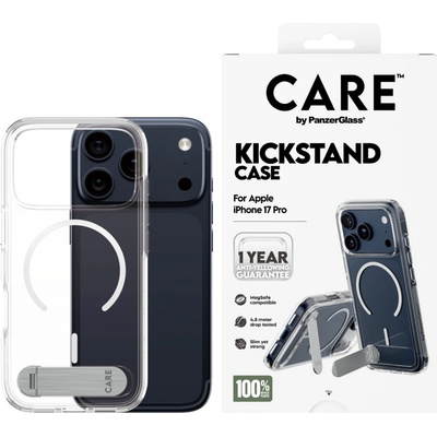 Panzer Гръб Care by PanzerGlass за iPhone 17 Pro, Feature Case Transparent w. Kickstand and MagSafe
