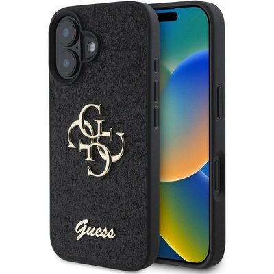 Guess PU Fixed Glitter 4G Metal Logo kryt pre iPhone 16 Plus, čierny 57983122131