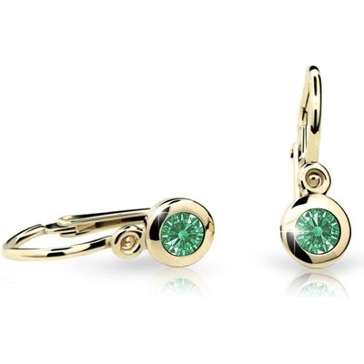 Danfil dětské náušnice C1537 ze žlutého zlata s kamínkem Emerald Green zapínání brizura