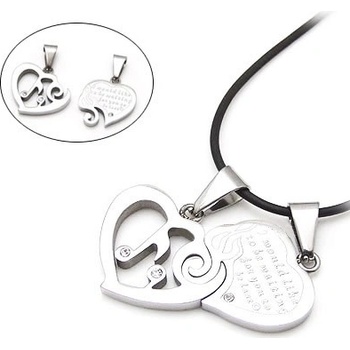 Šperky eshop Dvojitý přívěsek pro pár dvě srdce propojené růží noty a zirkony AA32.27