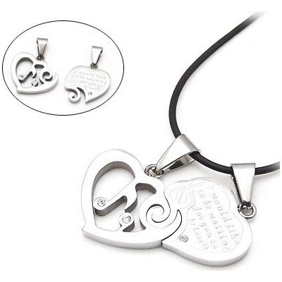 Šperky eshop Dvojitý přívěsek pro pár dvě srdce propojené růží noty a zirkony AA32.27