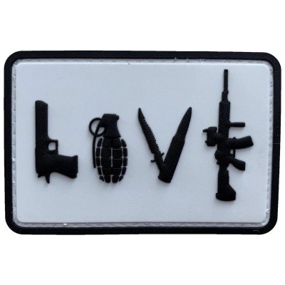 ARMED PATCHES PVC nášivka LOVE - Pistol Grenade Knife Rifle, Bílá – Zboží Mobilmania