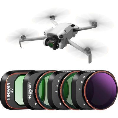 NEEWER Variable ND filter set compatible with DJI Mini 4 Pro, 4 pack ND2-ND3 (1-5 f-stops)/ND64-ND512 (6-9 f-stops) VND/CPL/UV filter drone lens accessories, optical HD glass/aluminum frame - FL-33
