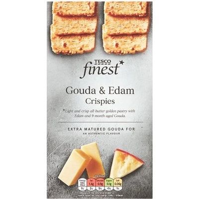 Tesco Finest Maslové sušienky z lístkového cesta s polotučnými tvrdými syrmi Gouda a Edam 90 g