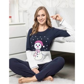 Коледна пижама в тъмносиньо и бяло със снежен човек