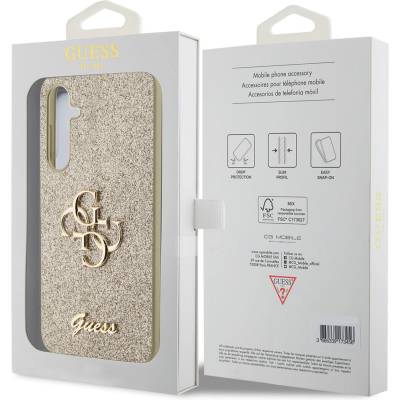 GUESS Гръб Guess за Samsung Galaxy S23 FE, PU, Fixed Glitter, 4G Metal Logo Case, Златист (3666339218720)