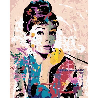 Zuty Malování podle čísel AUDREY HEPBURN NA ČERVENÉM POZADÍ