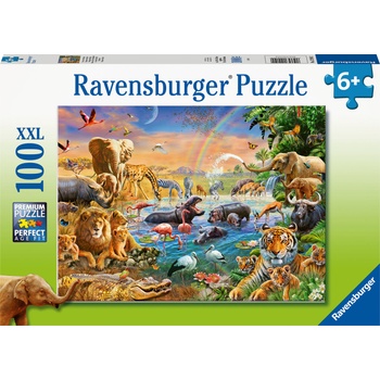 Ravensburger Пъзел Ravensburger от 100 XXL части - Водопой в джунглата и саваната (12910)