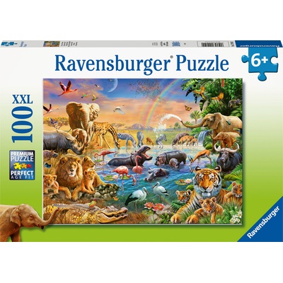 Ravensburger Пъзел Ravensburger от 100 XXL части - Водопой в джунглата и саваната (12910)