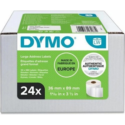 DYMO S0722390 хартиени етикети 89мм x 36мм, бели, големи, 24 x 260 бр (S0722390)