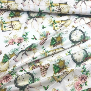 Vianočný bavlnenej látky vzor Vianoce na Bielom, metráž 160 cm