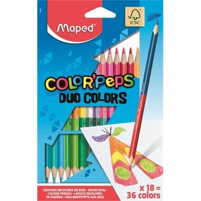Maped Комплект цветни моливи, триъгълни, с два края, MAPED "ColorPeps Duo", 36 различни цвята 829601FC (829601FC)