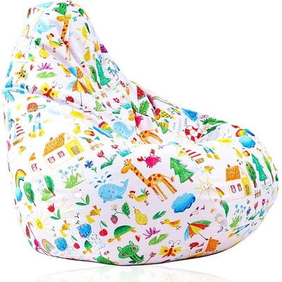 PUFRELAX Пуф, круша за деца 4-14 г. , 160л. Nirvana Light, A Colourful World, Водоустойчив, Перящ се калъф, Пълнеж от Полистиролни перли, принт, 8345 (PUF-G-NL-TEXP-LUC)