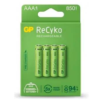 GP Batteries Акумулаторна Батерия GP R03 AAA 850mAh NiMH 85AAAHCE-EB4 RECYKO, 4 бр. в опаковка (GP-BR-85AAAHCE-EB4)