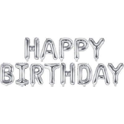 KIK KX4574_1 Fóliový balónek 340x35cm s nápisem Happy Birthday stříbrný