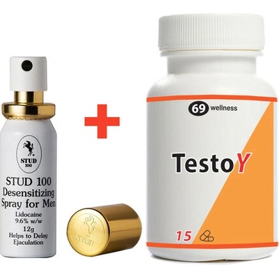 TestoY за Силна Ерекция 15 капсули + Спрей за задържане Stud 100