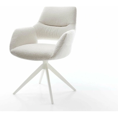 Delife Yago-Flex s područkami bouclé krémová-bílá křížová podnož široká bílá taštičkové pružiny