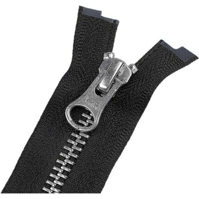 Zip kovový YKK No 5 dělitelný 2 jezdce / dvoucestný 80 cm na kožené bundy - černá barva nikl