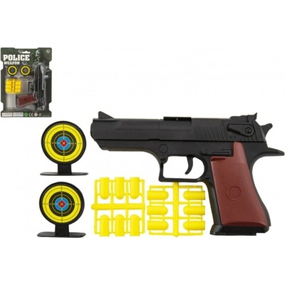Teddies pistole špuntovka 17cm plast + náboje 12ks + terč 2ks na kartě