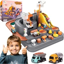 Majlo Toys Interaktivní dětská dráha se 2 autíčky a helikoptérou Engineering Adventure