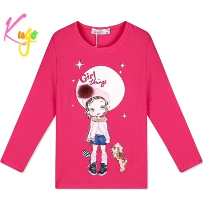 KUGO dívčí tričko dl r TM6221 dívčí triko s dlouhým rukávem tmavě růžové