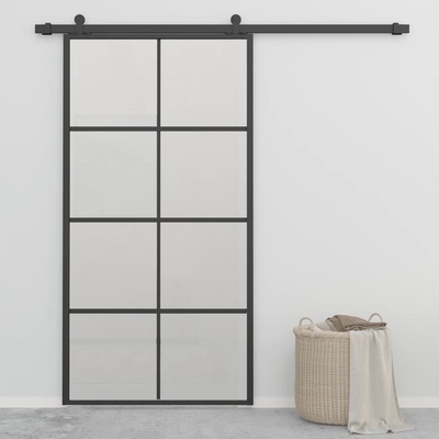 zahrada-XL Posuvné dveře mléčné ESG sklo a hliník 102,5 x 205 cm černé