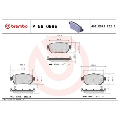 Sada brzdových destiček, kotoučová brzda BREMBO P 56 098E
