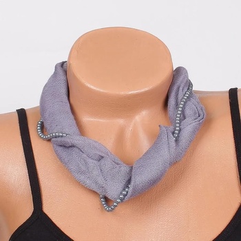 Image 1 of Стилно фишу-колие в сиво с перли