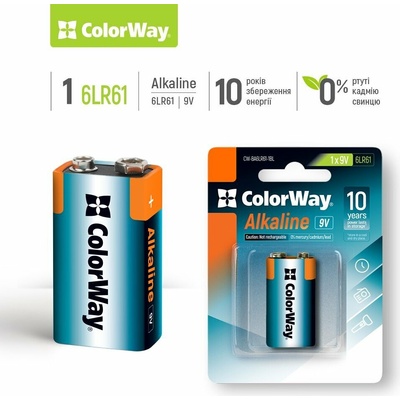 ColorWay Alkaline Power 9V 1ks CW-BA6LR61-1BL