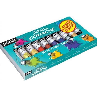 Profesionálne gvašové farby Pebeo Studio 10 x 20 ml + štetec